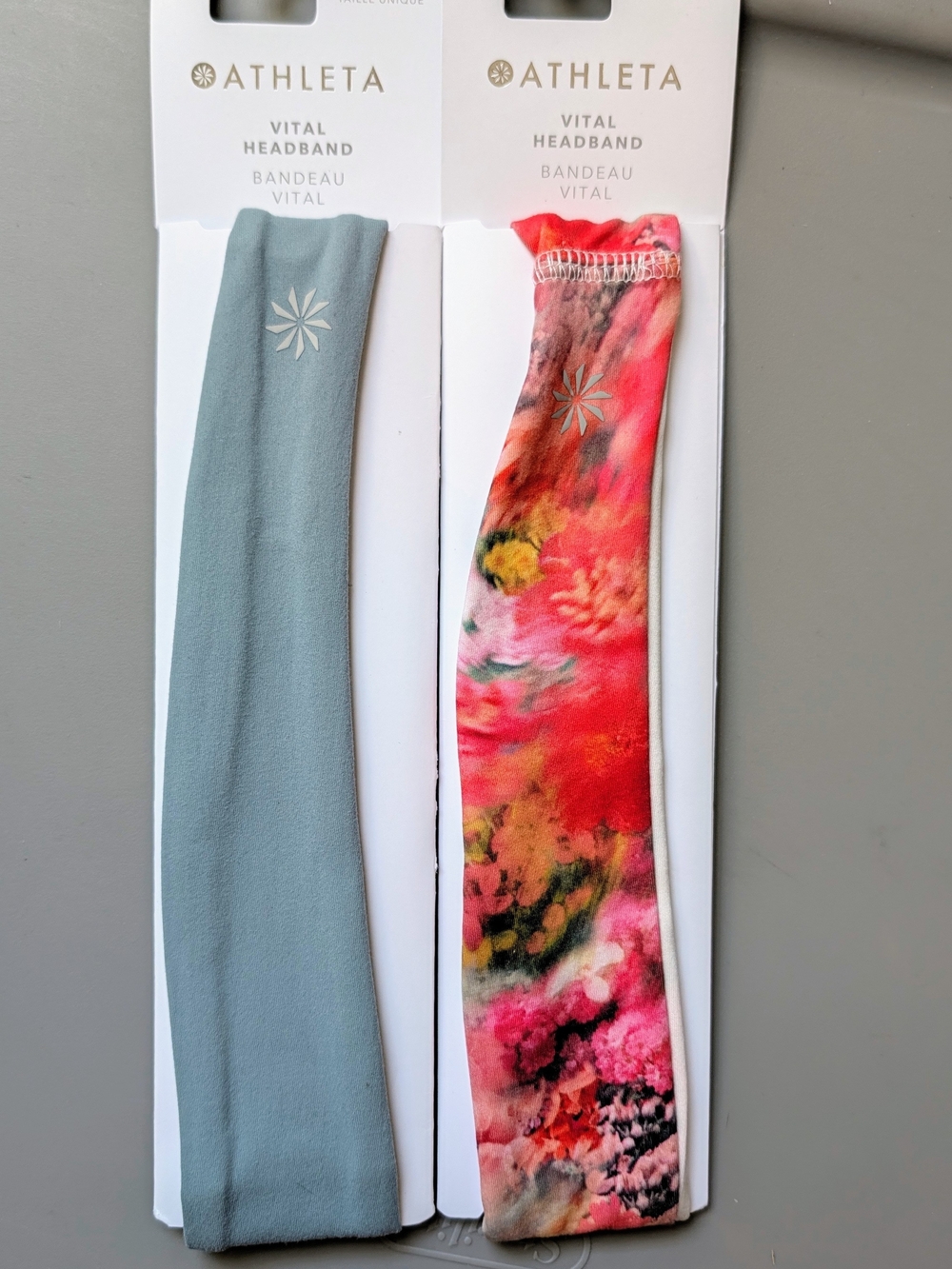 Athleta Vital Headband Duo - Dusty Blue & Floral Pink